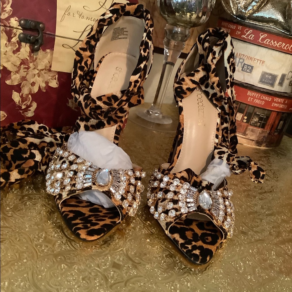 New Leopard print blinged out heels